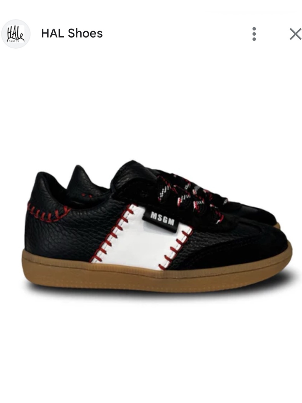 MSGM Kids Black, White & Red Leather Sneakers with Gum Sole